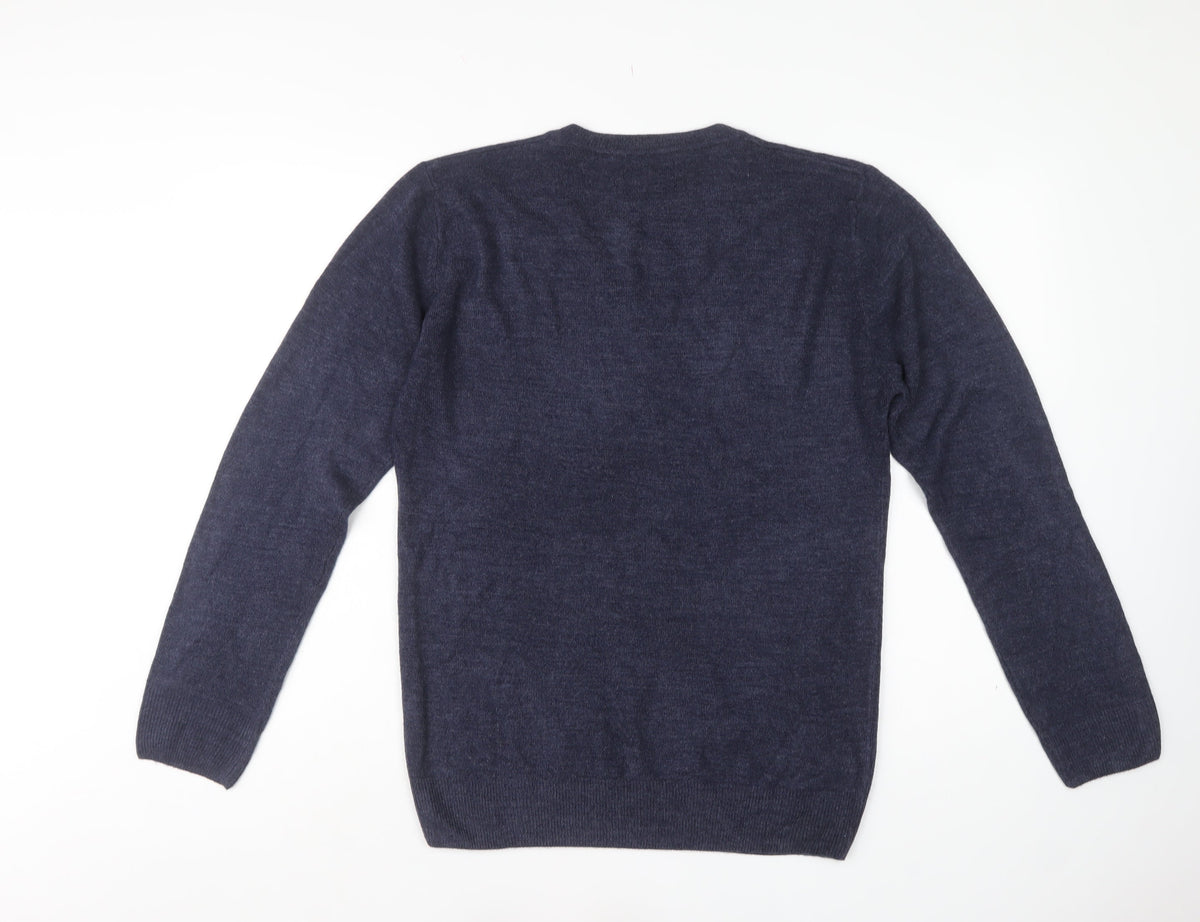 Easy Men’s Blue V-Neck Acrylic Knit Pullover Jumper Size M