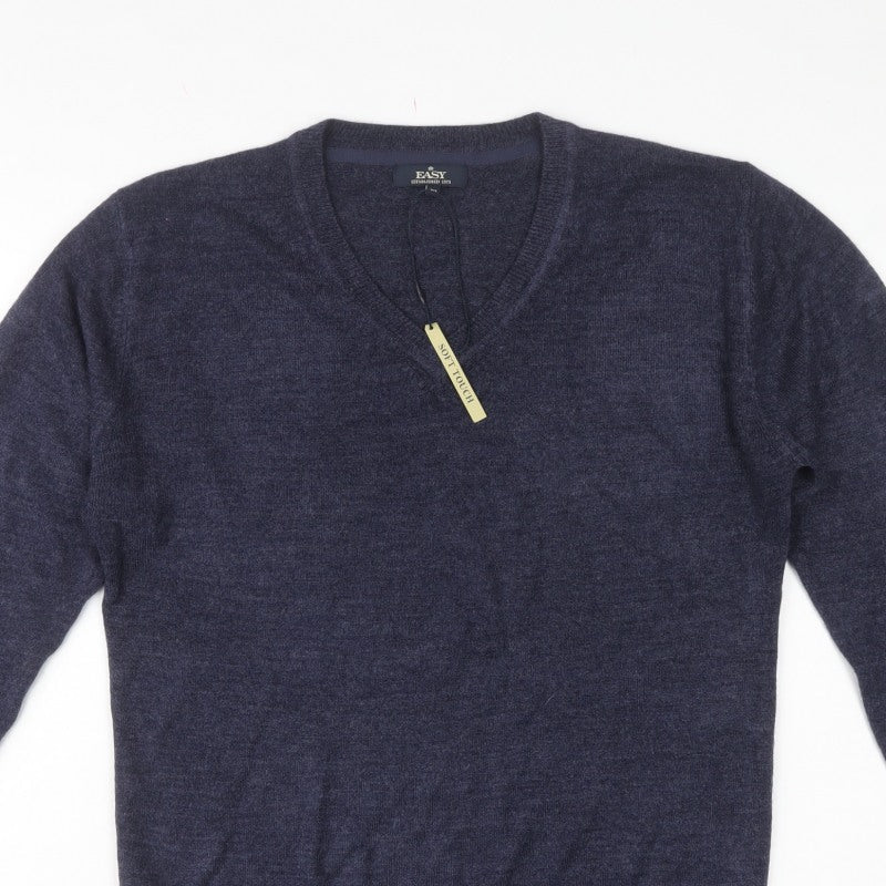 Easy Men’s Blue V-Neck Acrylic Knit Pullover Jumper Size M