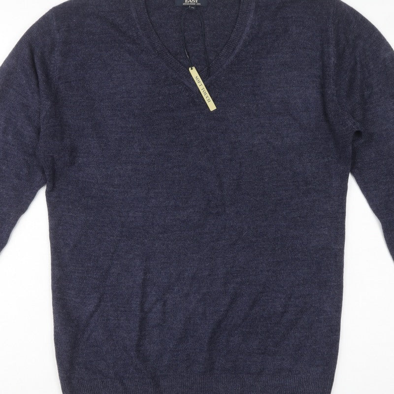 Easy Men’s Blue V-Neck Acrylic Knit Pullover Jumper Size M