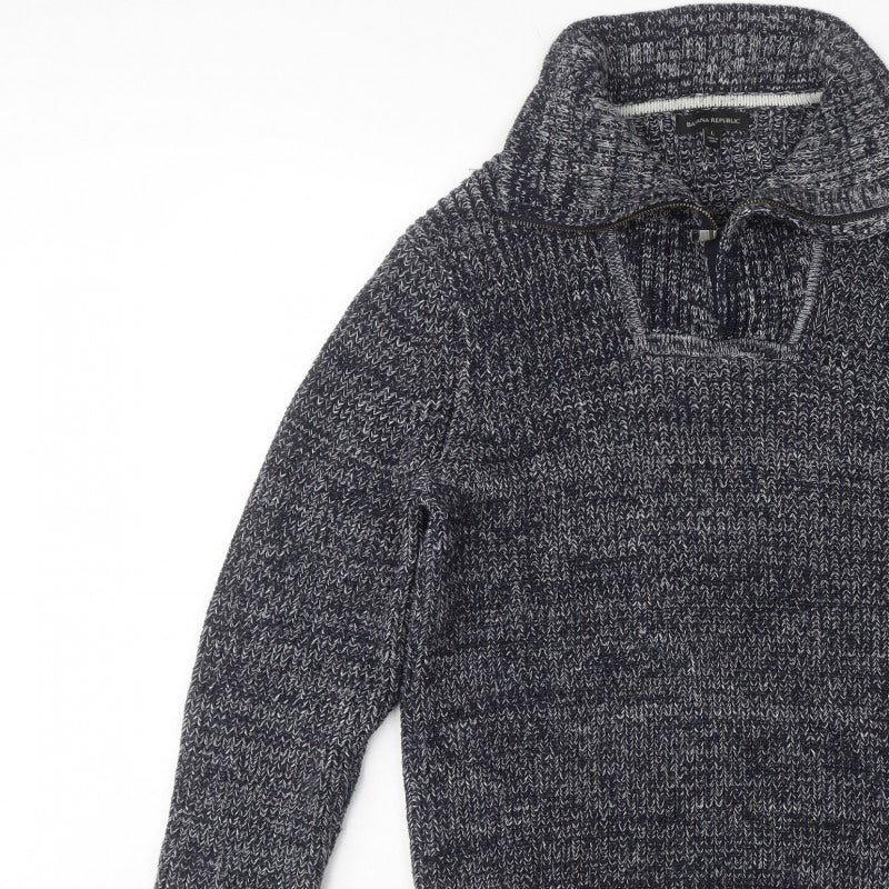 Banana Republic Men’s Blue Marled 1/4 Zip Chunky Knit Jumper L