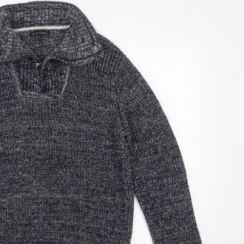 Banana Republic Men’s Blue Marled 1/4 Zip Chunky Knit Jumper L