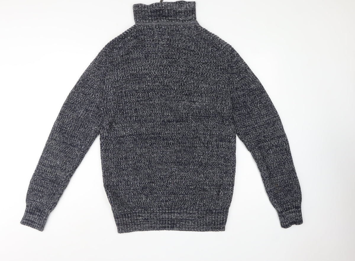 Banana Republic Men’s Blue Marled 1/4 Zip Chunky Knit Jumper L