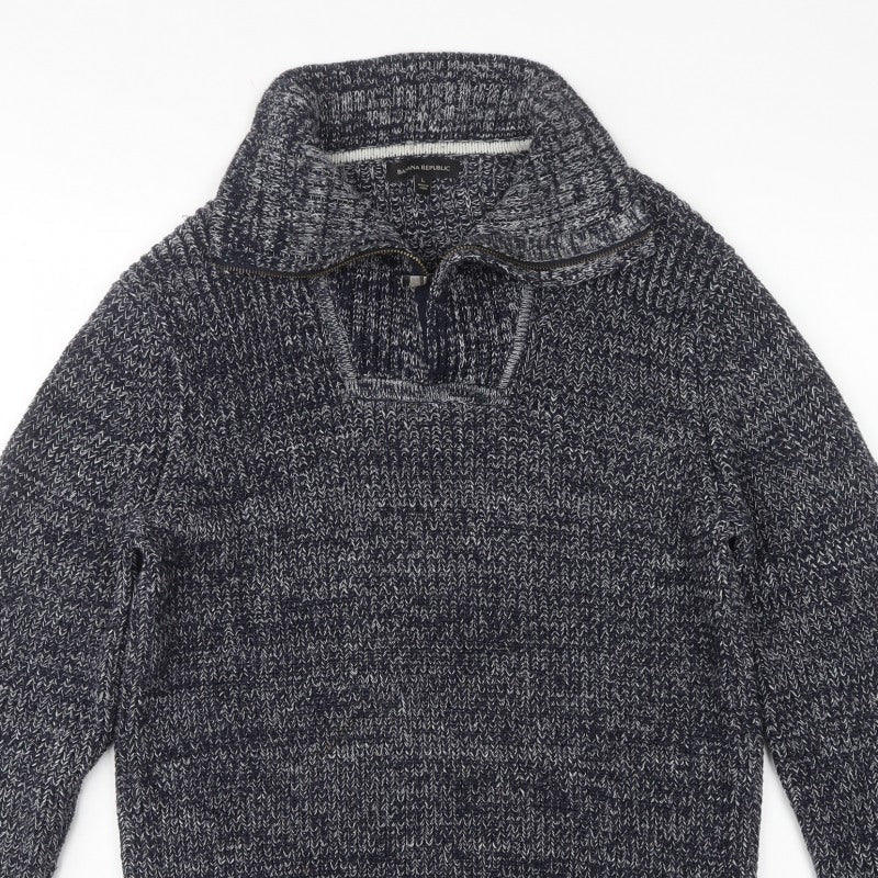 Banana Republic Men’s Blue Marled 1/4 Zip Chunky Knit Jumper L