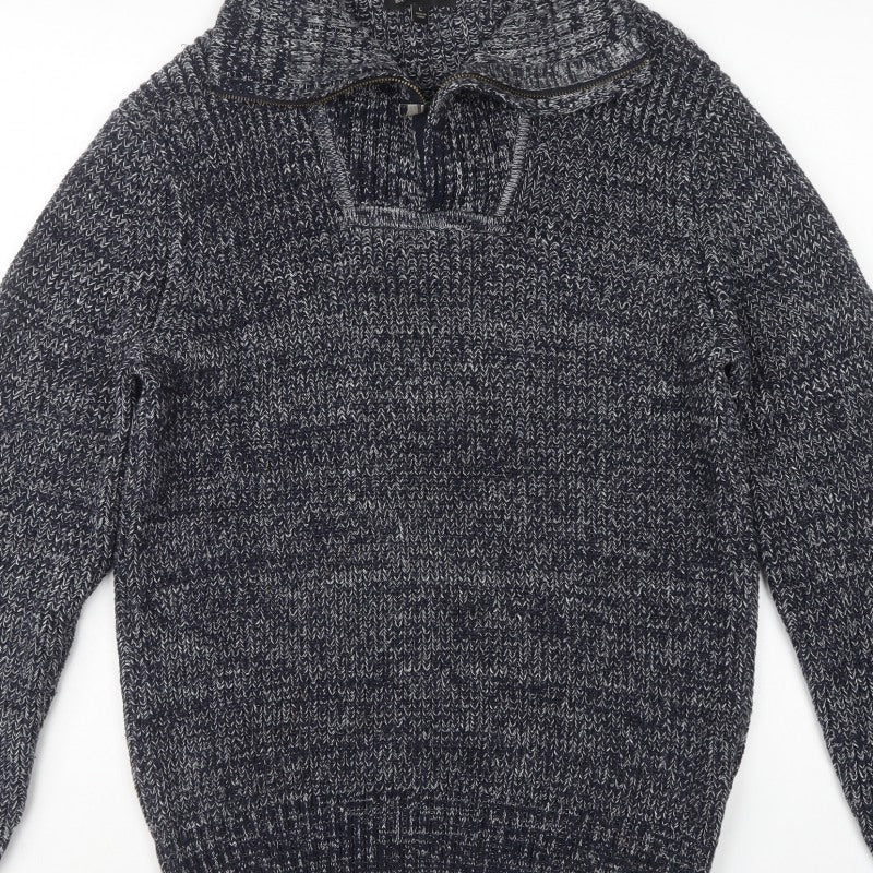 Banana Republic Men’s Blue Marled 1/4 Zip Chunky Knit Jumper L