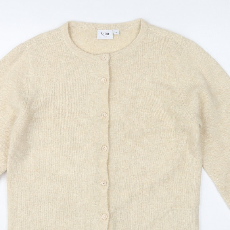 Saint Tropez Women Ivory M Fine Knit Wool Blend Cardigan