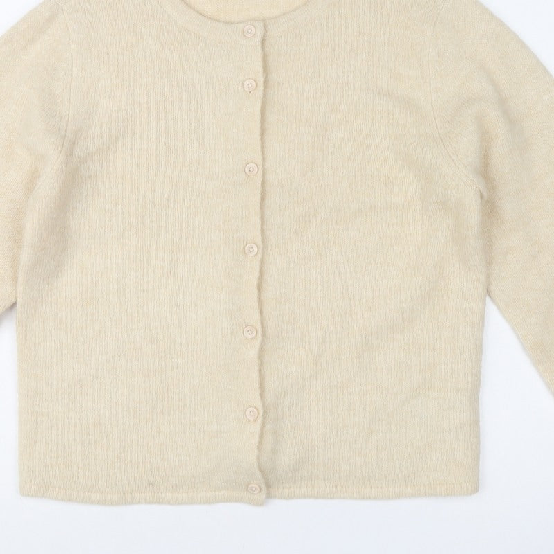 Saint Tropez Women Ivory M Fine Knit Wool Blend Cardigan
