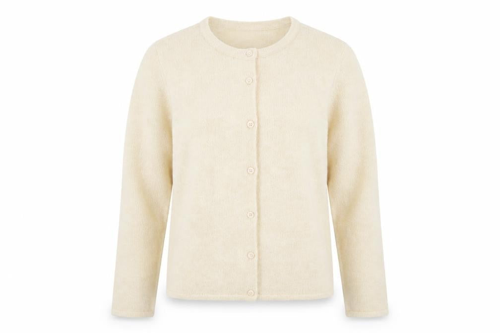 Saint Tropez Women Ivory M Fine Knit Wool Blend Cardigan