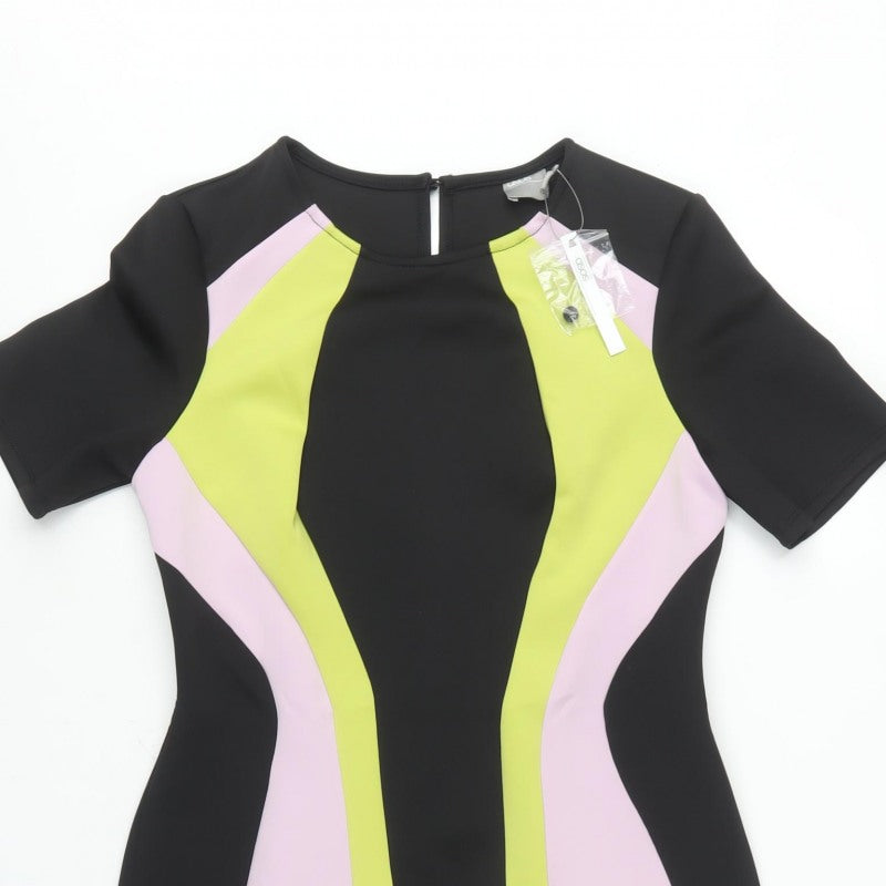 ASOS Women Multicoloured UK 12 Bodycon Colourblock Knee Dress