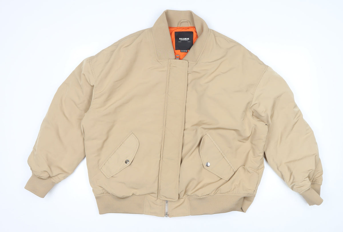 Pull&Bear Men’s Beige M Bomber Jacket Padded Full Zip