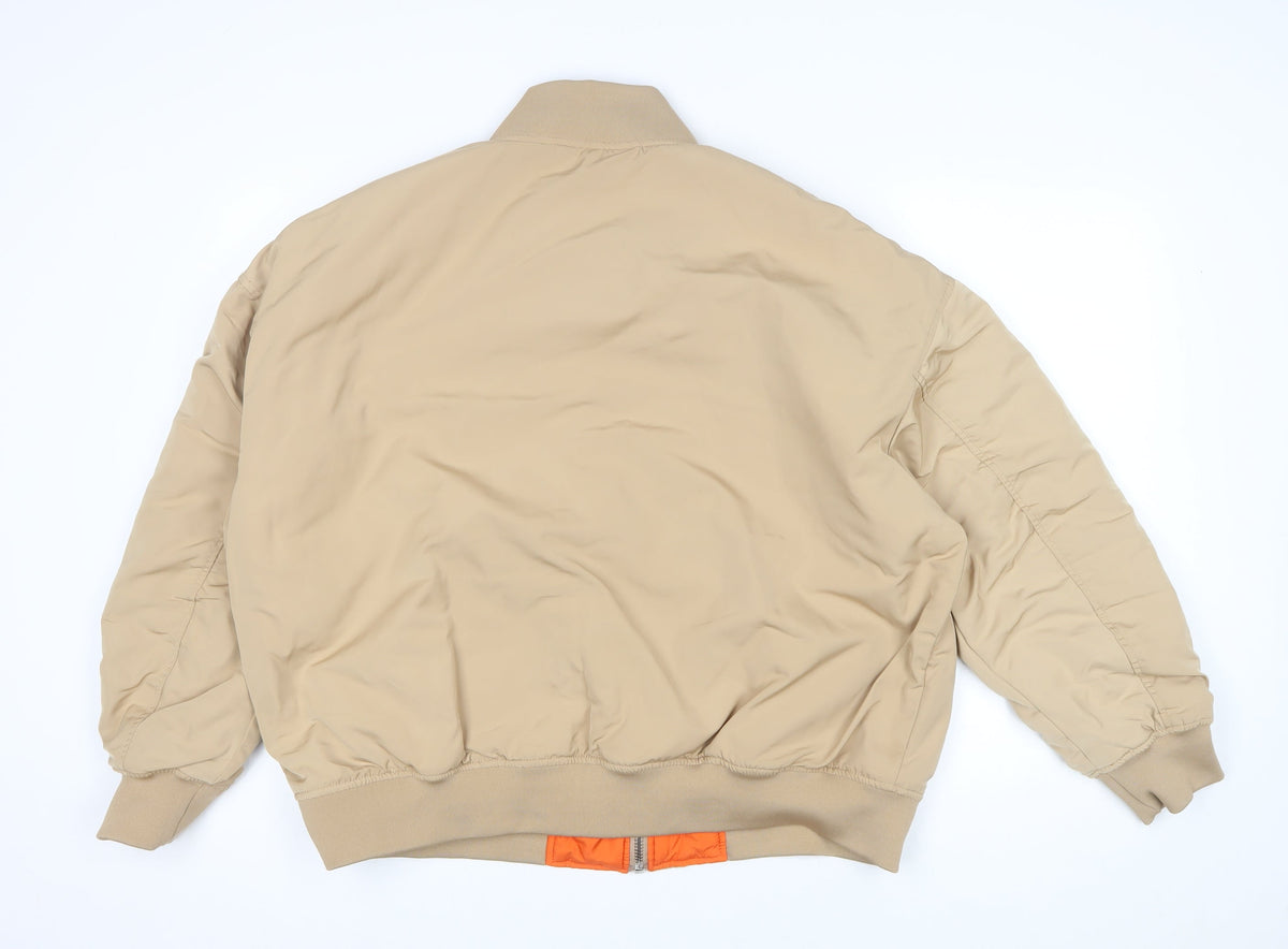 Pull&Bear Men’s Beige M Bomber Jacket Padded Full Zip