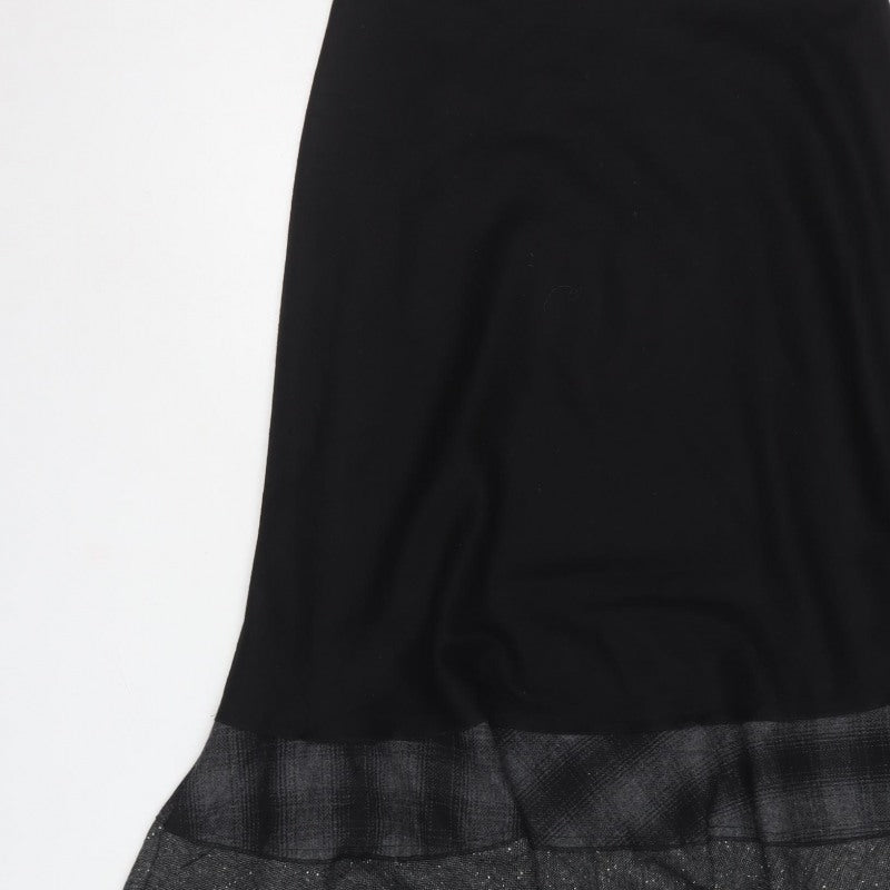 Rocha John Rocha Women Black UK 12 Long Flared Ruffle Wool Skirt