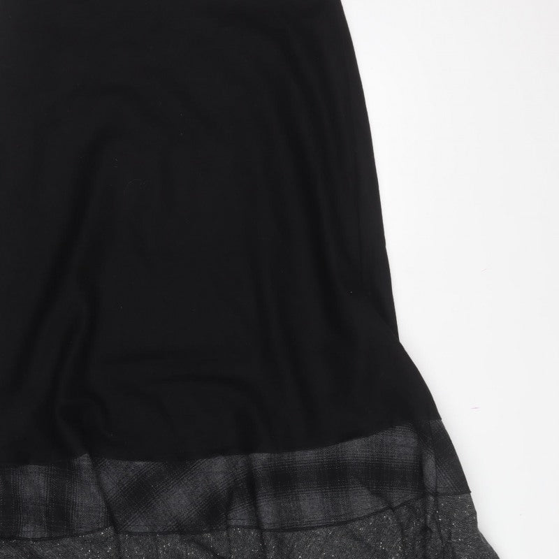 Rocha John Rocha Women Black UK 12 Long Flared Ruffle Wool Skirt