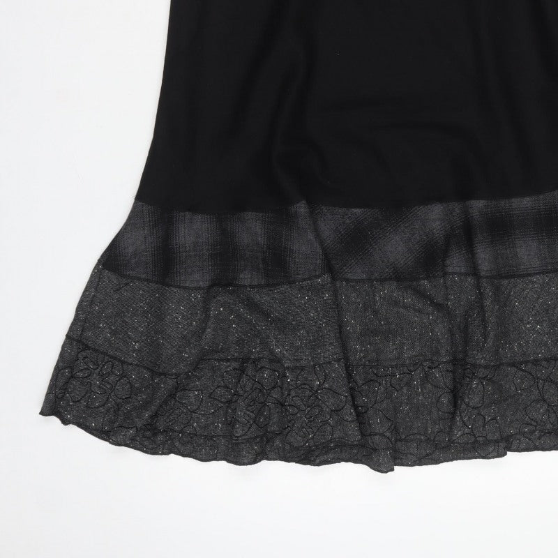 Rocha John Rocha Women Black UK 12 Long Flared Ruffle Wool Skirt
