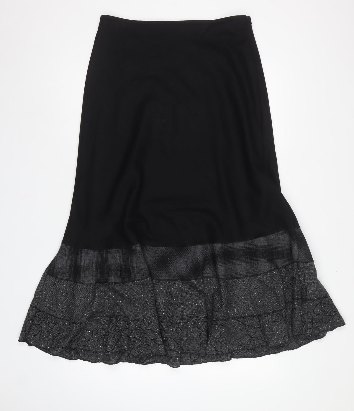 Rocha John Rocha Women Black UK 12 Long Flared Ruffle Wool Skirt