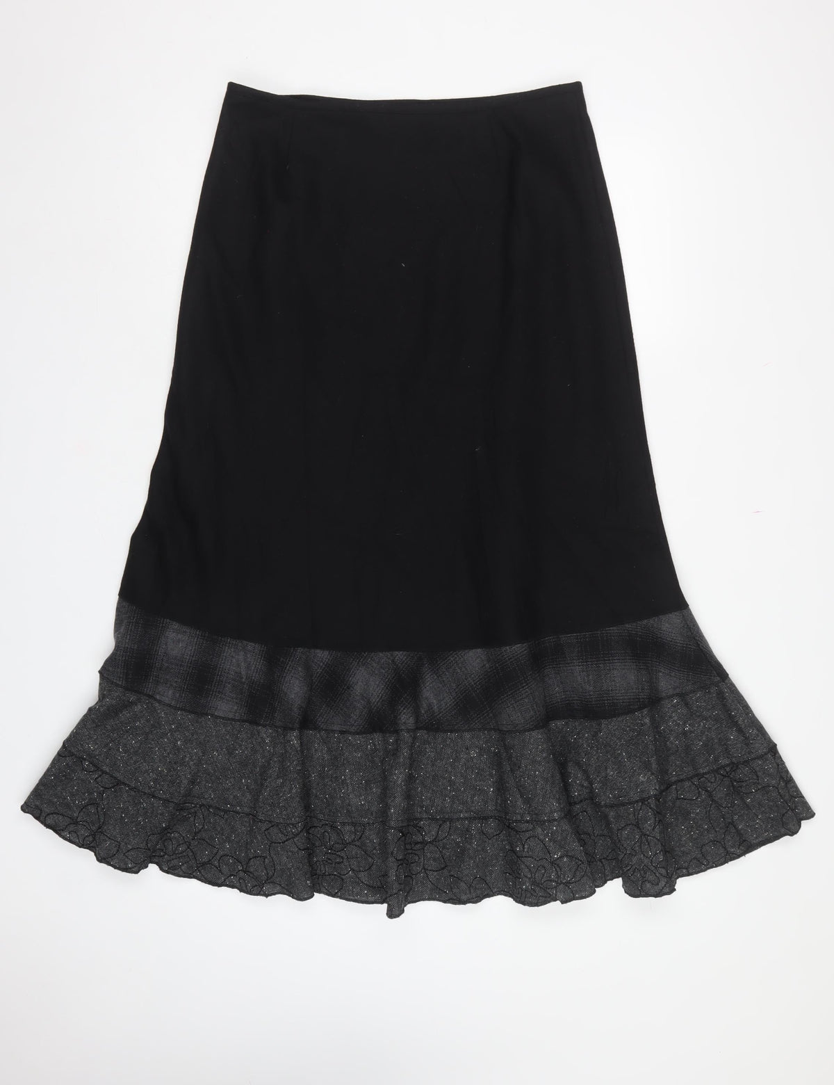 Rocha John Rocha Women Black UK 12 Long Flared Ruffle Wool Skirt