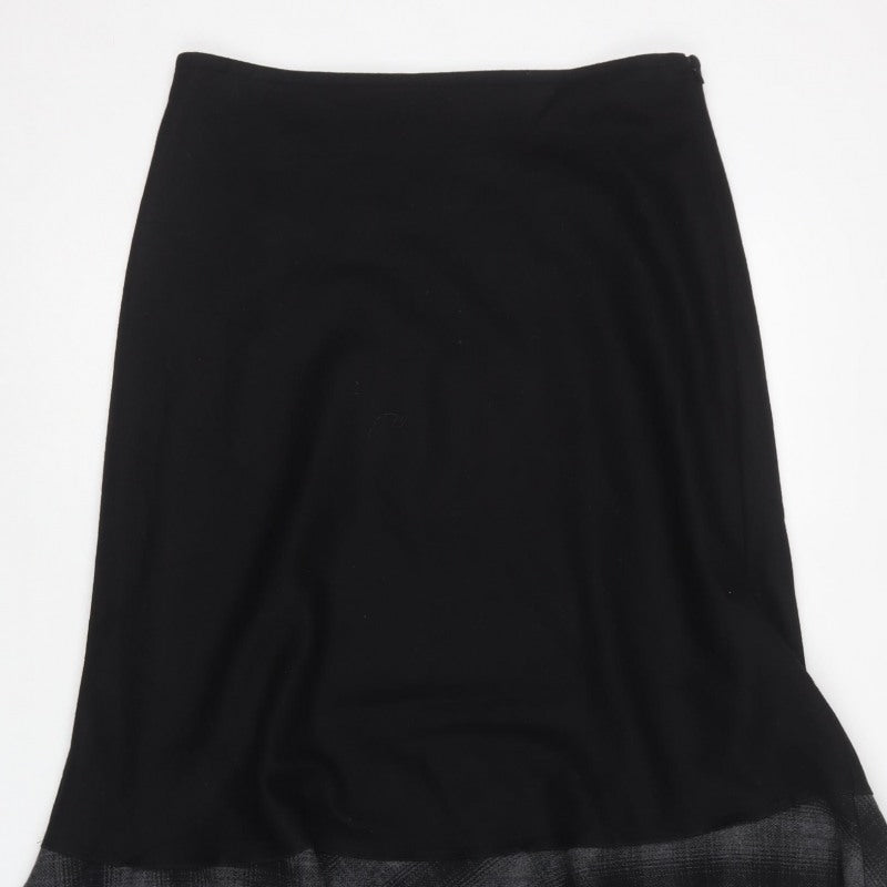 Rocha John Rocha Women Black UK 12 Long Flared Ruffle Wool Skirt