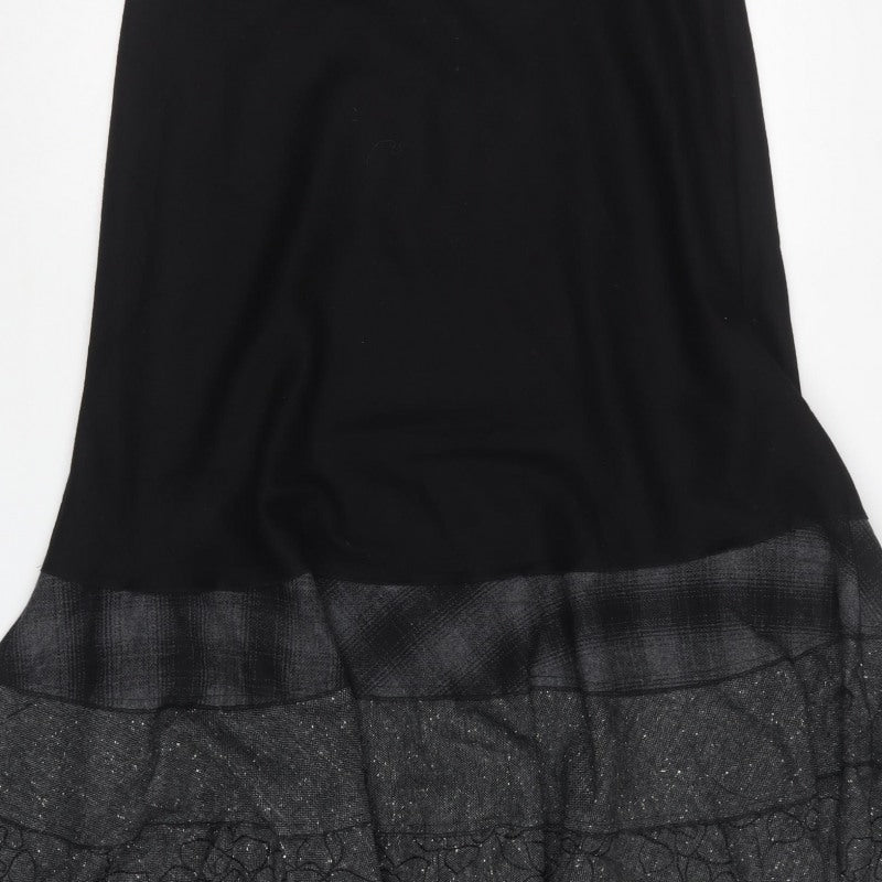Rocha John Rocha Women Black UK 12 Long Flared Ruffle Wool Skirt