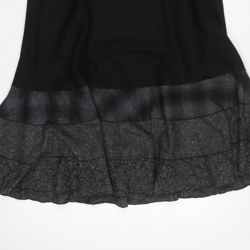 Rocha John Rocha Women Black UK 12 Long Flared Ruffle Wool Skirt
