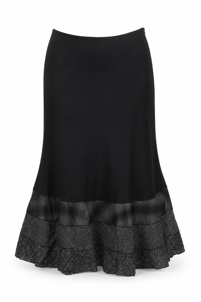 Rocha John Rocha Women Black UK 12 Long Flared Ruffle Wool Skirt