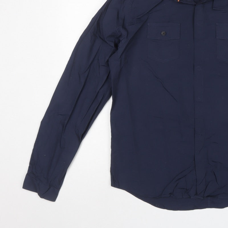 LUKE Men’s Blue L Long Sleeve Button-Up Utility Cotton Shirt