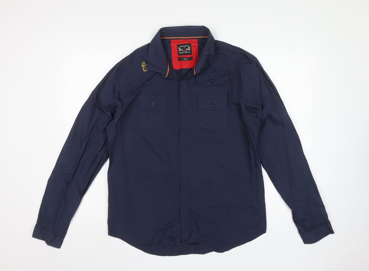 LUKE Men’s Blue L Long Sleeve Button-Up Utility Cotton Shirt