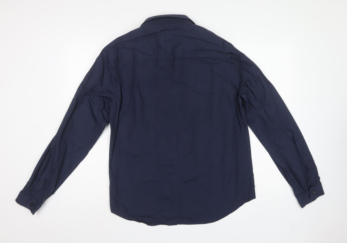 LUKE Men’s Blue L Long Sleeve Button-Up Utility Cotton Shirt