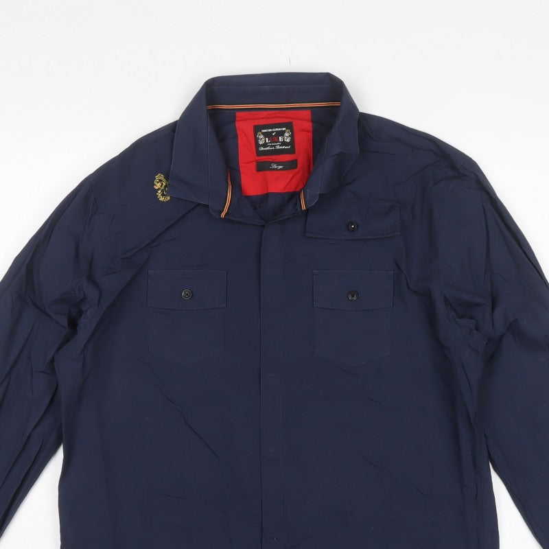 LUKE Men’s Blue L Long Sleeve Button-Up Utility Cotton Shirt