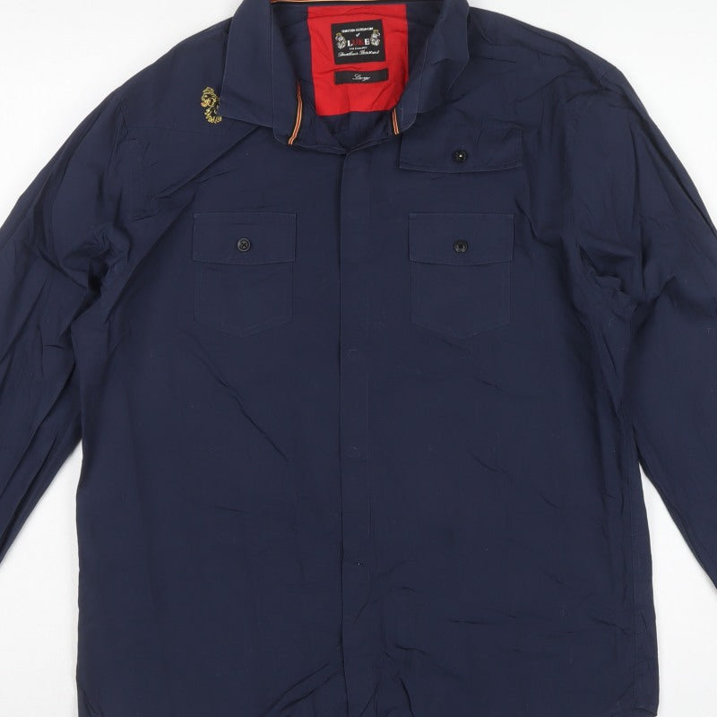 LUKE Men’s Blue L Long Sleeve Button-Up Utility Cotton Shirt