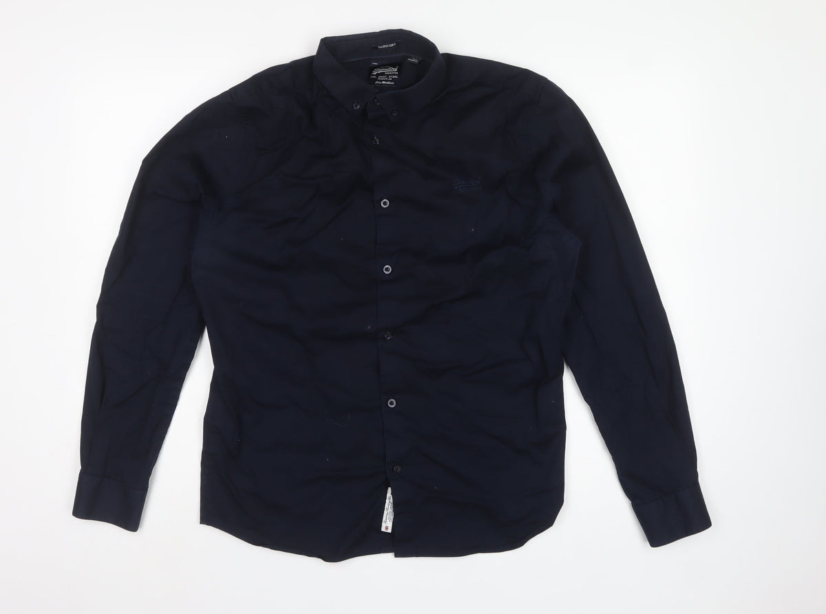 Superdry Men's Navy M Tailored Slim Button-Down Long Sleeve Shirt