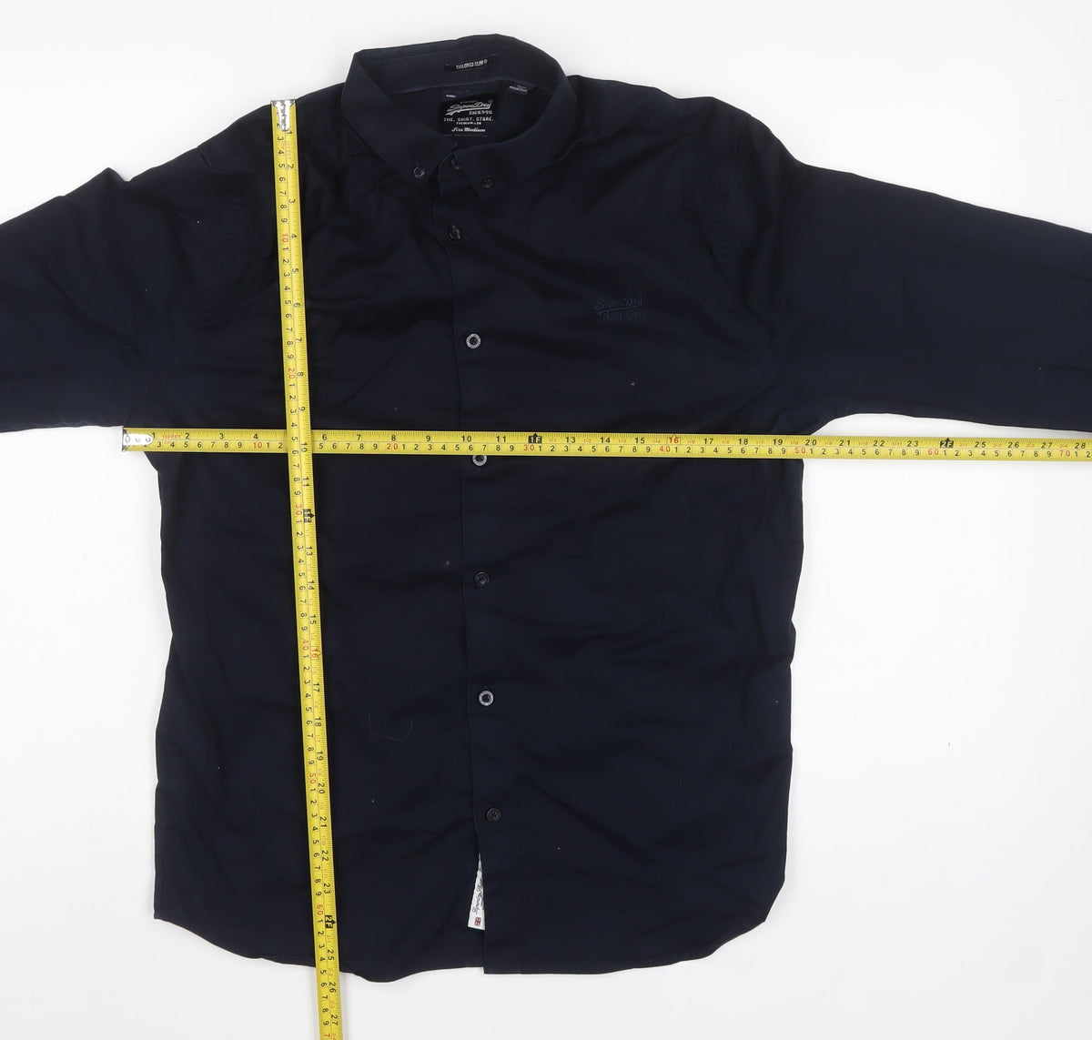 Superdry Men's Navy M Tailored Slim Button-Down Long Sleeve Shirt