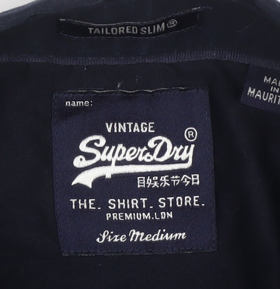 Superdry Men's Navy M Tailored Slim Button-Down Long Sleeve Shirt