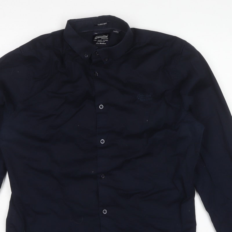 Superdry Men's Navy M Tailored Slim Button-Down Long Sleeve Shirt