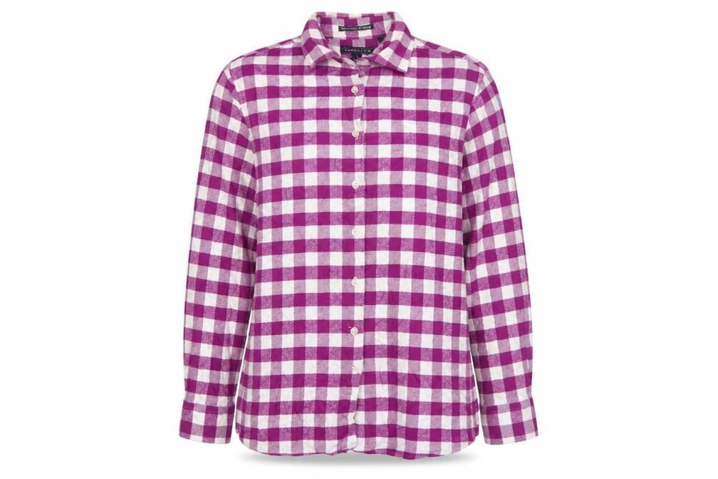 Lands' End Women Purple Check Cotton Flannel Button-Up Shirt S