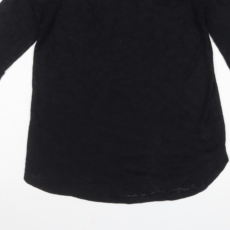 Next Women Black UK 16 Geometric Pointelle Knit Long Sleeve Top