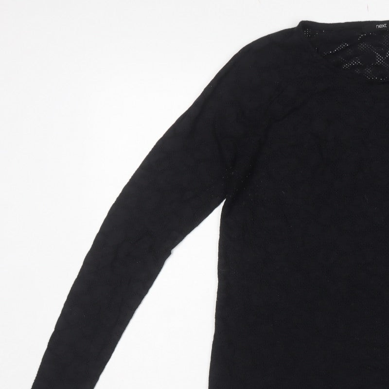 Next Women Black UK 16 Geometric Pointelle Knit Long Sleeve Top