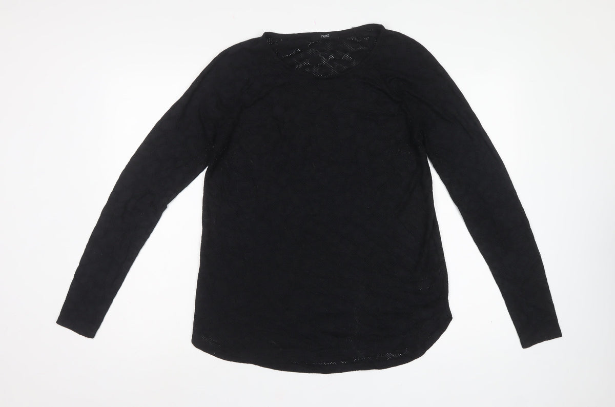 Next Women Black UK 16 Geometric Pointelle Knit Long Sleeve Top