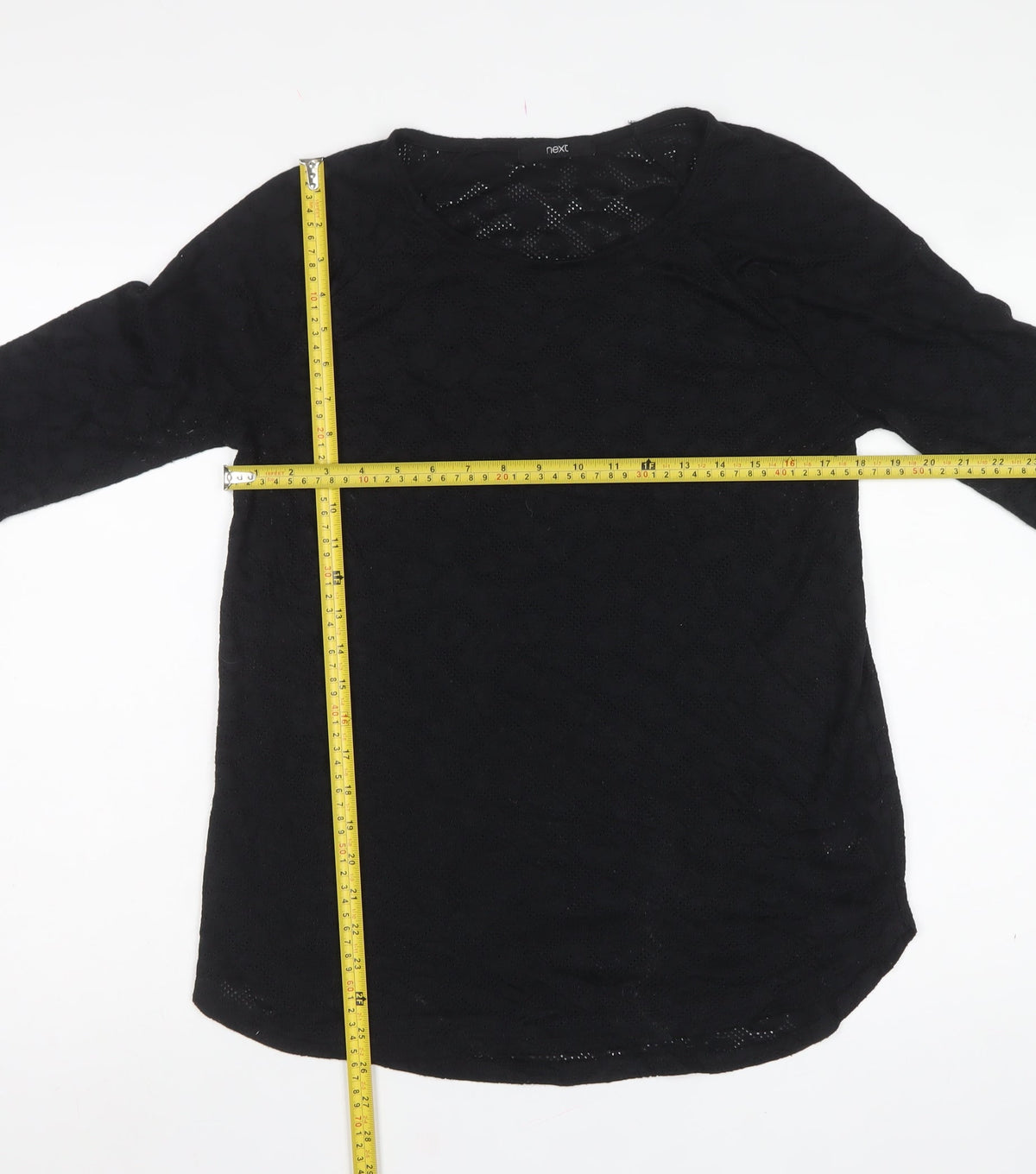 Next Women Black UK 16 Geometric Pointelle Knit Long Sleeve Top