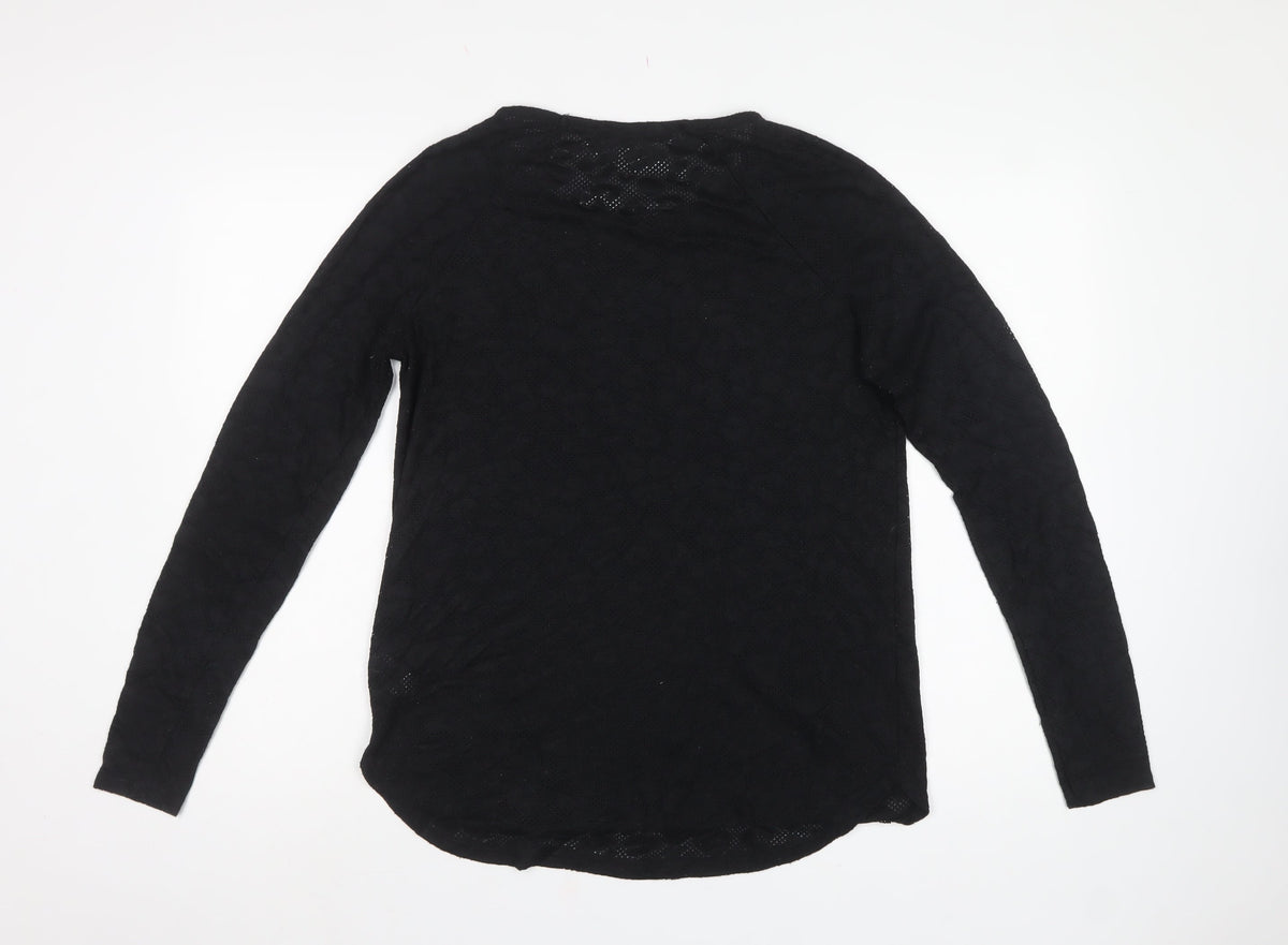 Next Women Black UK 16 Geometric Pointelle Knit Long Sleeve Top