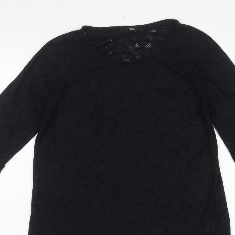 Next Women Black UK 16 Geometric Pointelle Knit Long Sleeve Top
