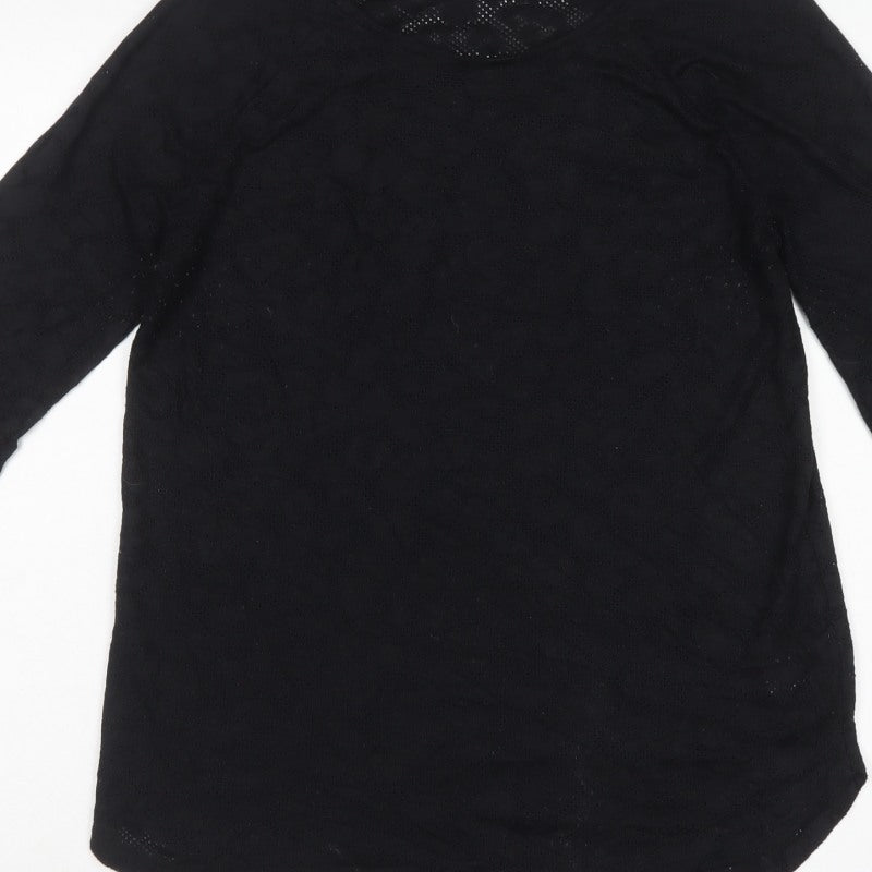 Next Women Black UK 16 Geometric Pointelle Knit Long Sleeve Top