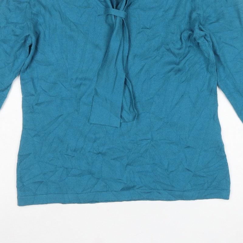 David Nieper Women’s Blue Merino Wool UK 14 Wrap V-Neck Jumper