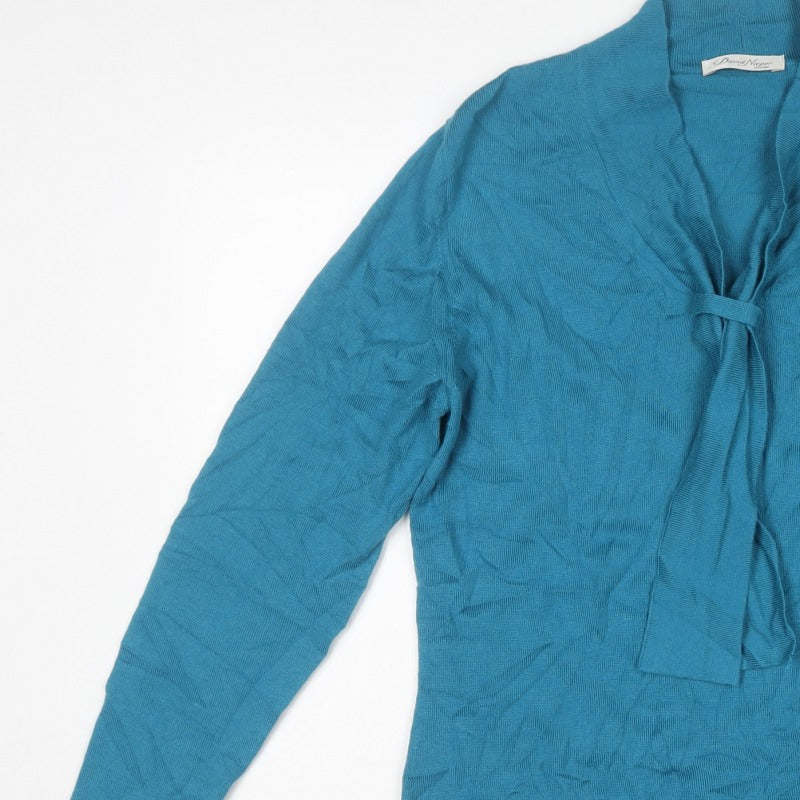 David Nieper Women’s Blue Merino Wool UK 14 Wrap V-Neck Jumper
