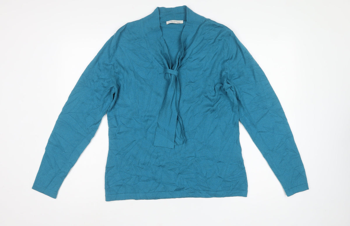 David Nieper Women’s Blue Merino Wool UK 14 Wrap V-Neck Jumper