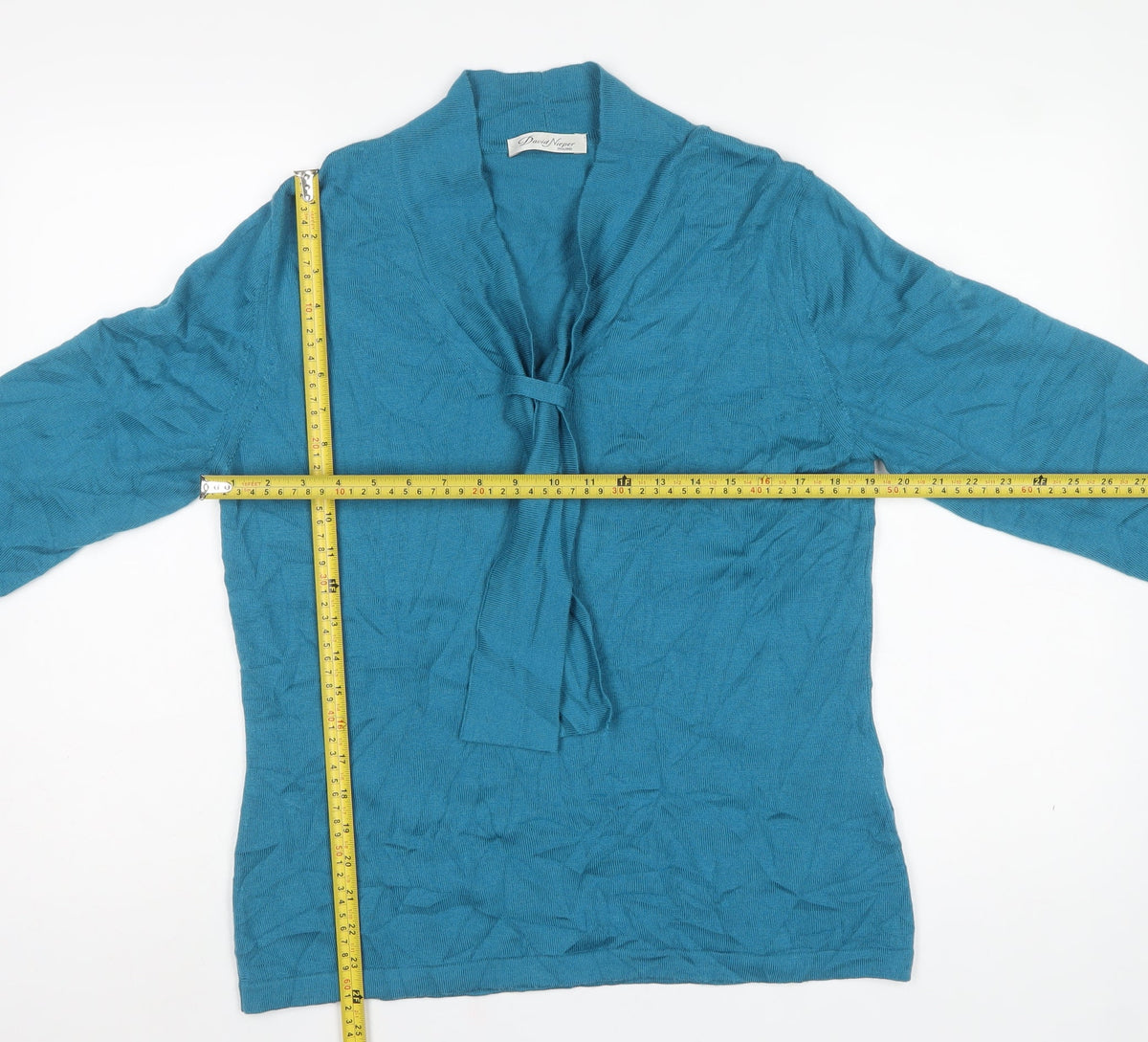 David Nieper Women’s Blue Merino Wool UK 14 Wrap V-Neck Jumper