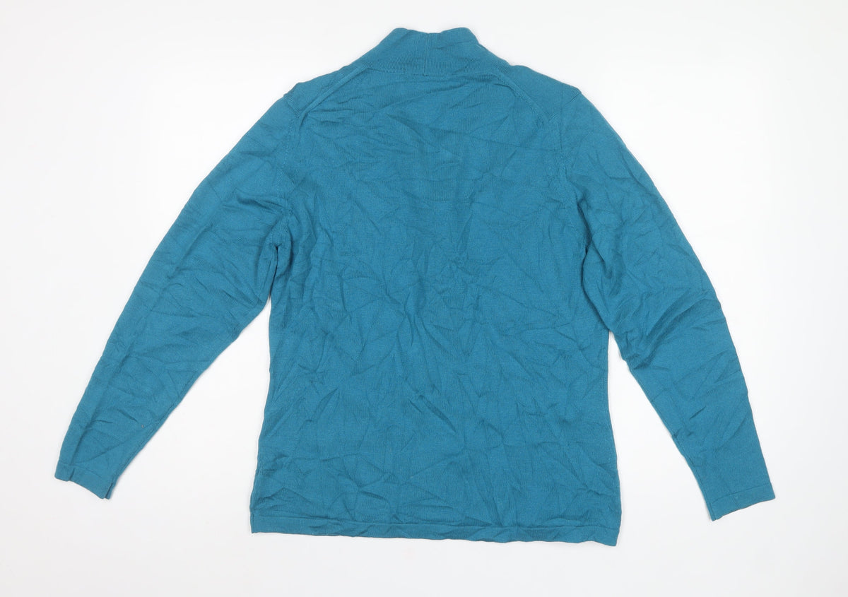 David Nieper Women’s Blue Merino Wool UK 14 Wrap V-Neck Jumper