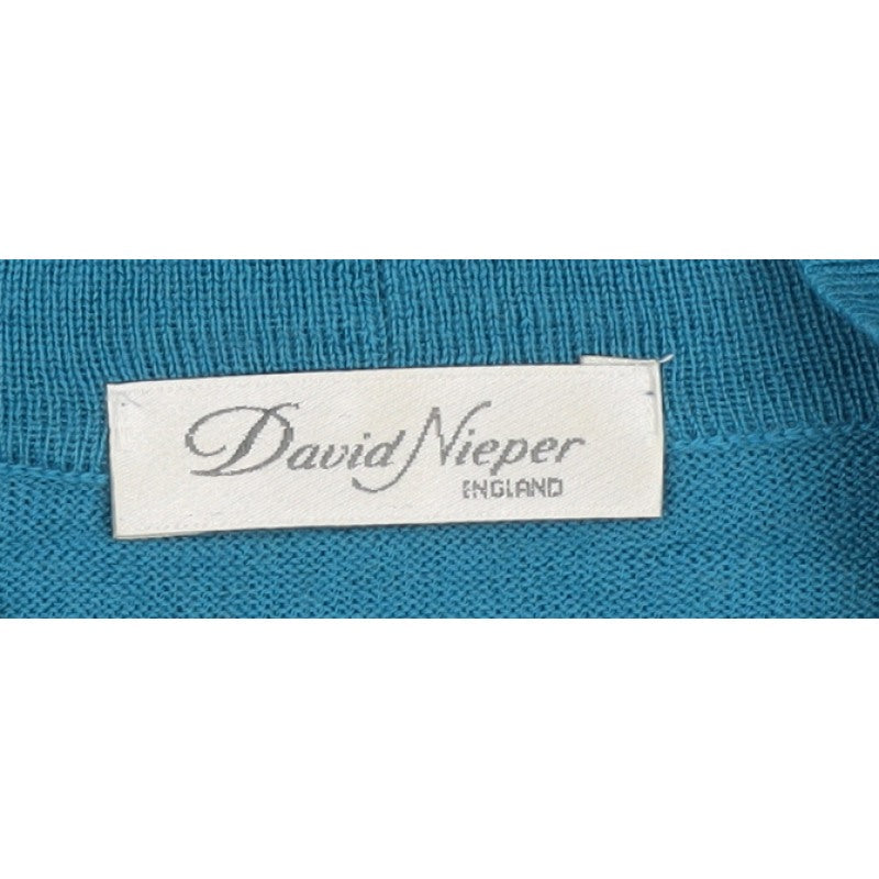 David Nieper Women’s Blue Merino Wool UK 14 Wrap V-Neck Jumper