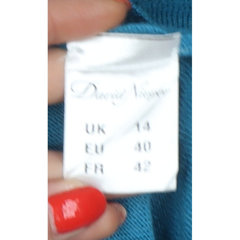 David Nieper Women’s Blue Merino Wool UK 14 Wrap V-Neck Jumper