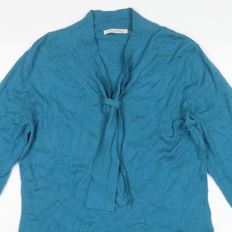 David Nieper Women’s Blue Merino Wool UK 14 Wrap V-Neck Jumper