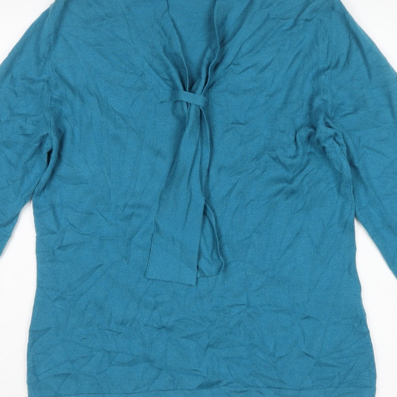 David Nieper Women’s Blue Merino Wool UK 14 Wrap V-Neck Jumper