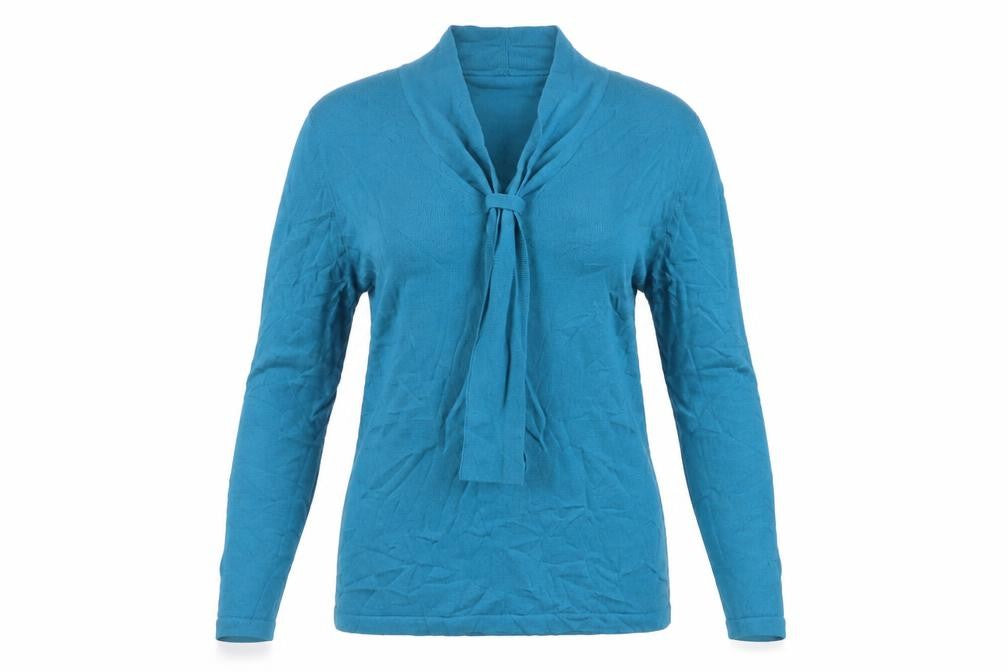 David Nieper Women’s Blue Merino Wool UK 14 Wrap V-Neck Jumper